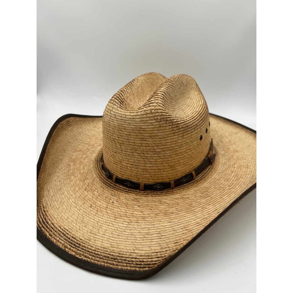 Justin Men Straw Like Cowboy Hat Cattleman Crease Studded Band Natural Tan 20